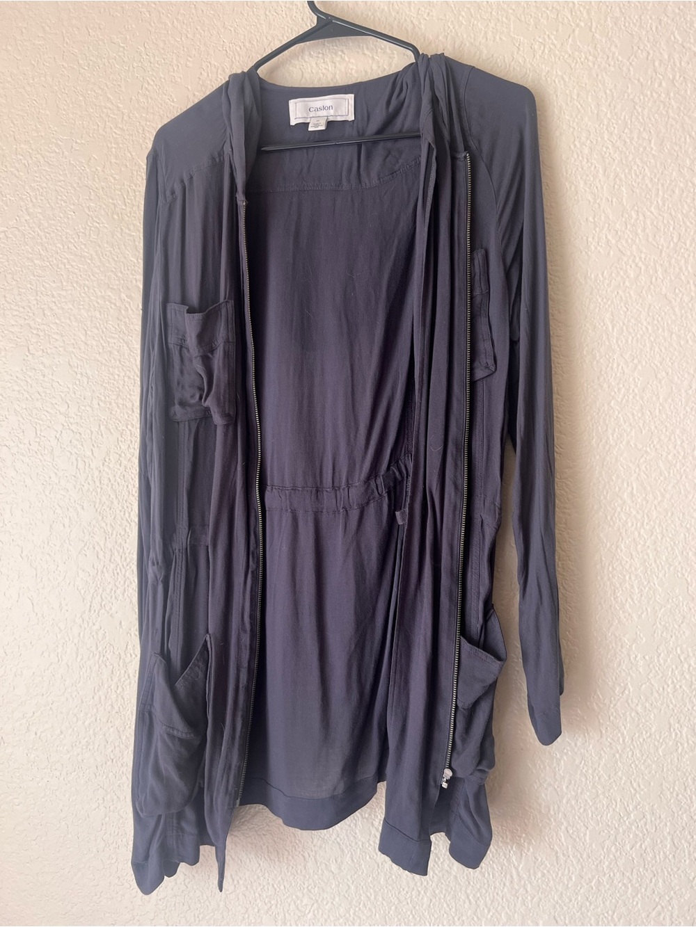Caslon Navy Zip-Front Hooded Cardigan